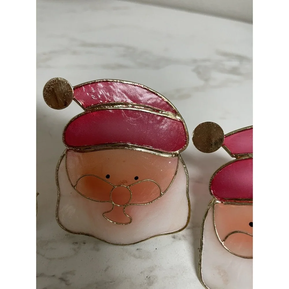 Vtg Lot of 4 Capiz Shell Santa Clip On Christmas Tree‎  Miniature Light Covers